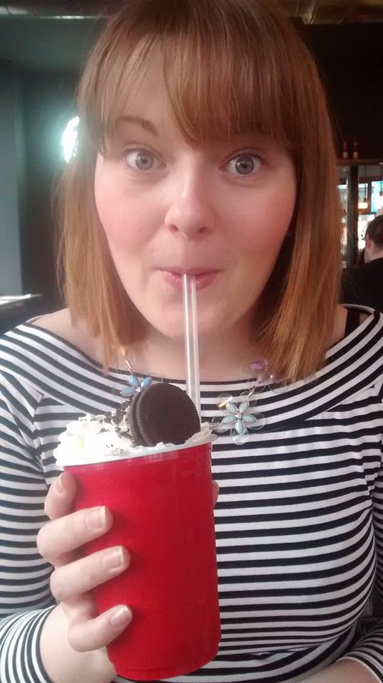 Kate Torevell singer with an Oreo milkshake